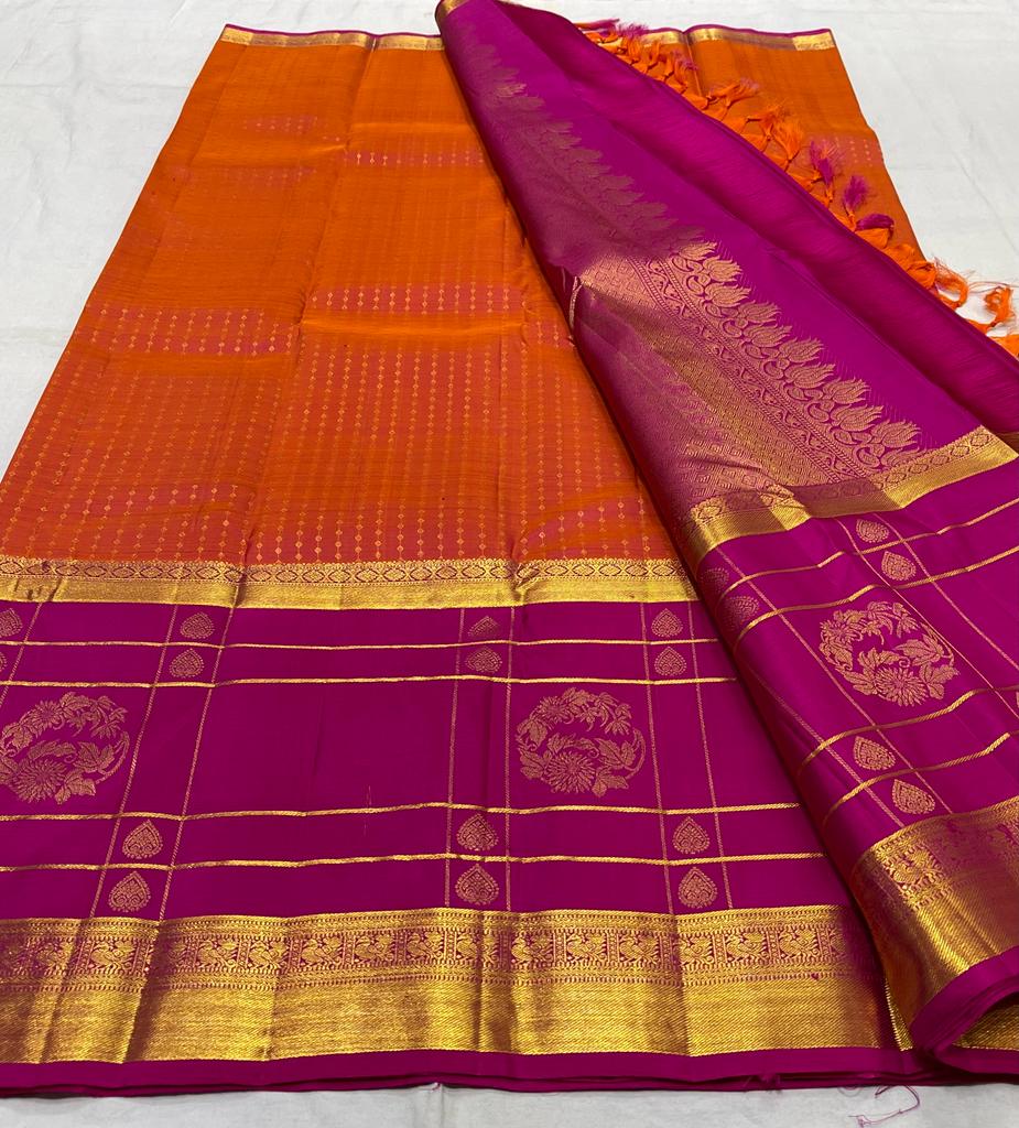 ORANGE/PINK  COLOUR PURE KANCHI SILK SAREE