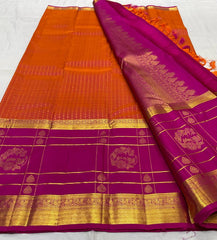 ORANGE/PINK  COLOUR PURE KANCHI SILK SAREE