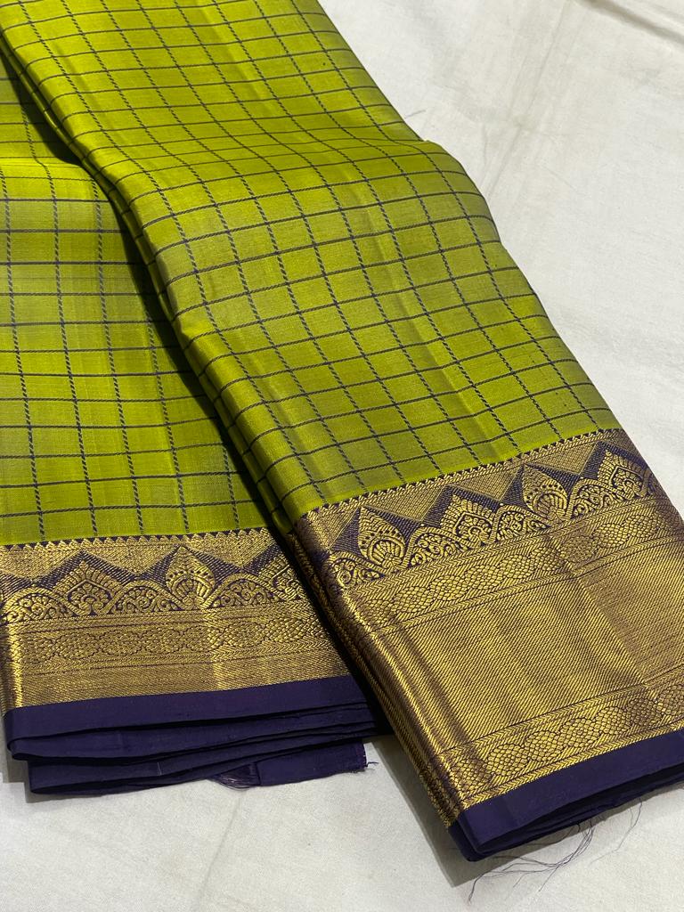 PARROT GREEN/VOILET  COLOUR PURE KANCHI SILK SAREE