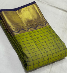 PARROT GREEN/VOILET  COLOUR PURE KANCHI SILK SAREE