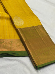 BOTTLE GREEN/MUSTURD YELLOW COLOUR PURE KANCHI SILK SAREE