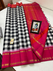 RED/BLACK/WHITE  COLOUR PURE KANCHI SILK SAREE