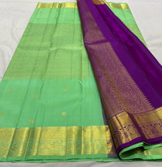 GREEN/VOILET  COLOUR PURE KANCHI SILK SAREE