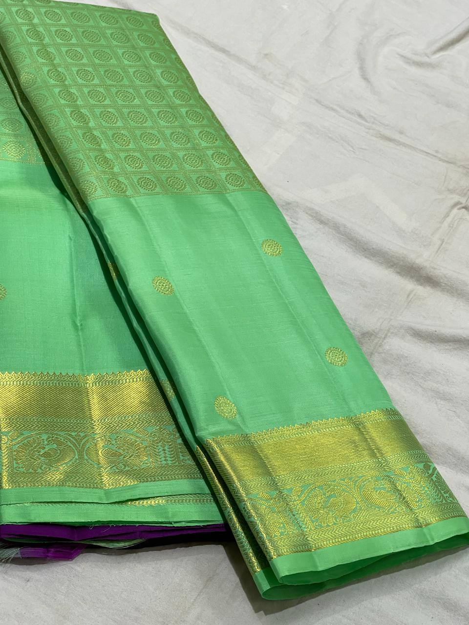 GREEN/VOILET  COLOUR PURE KANCHI SILK SAREE