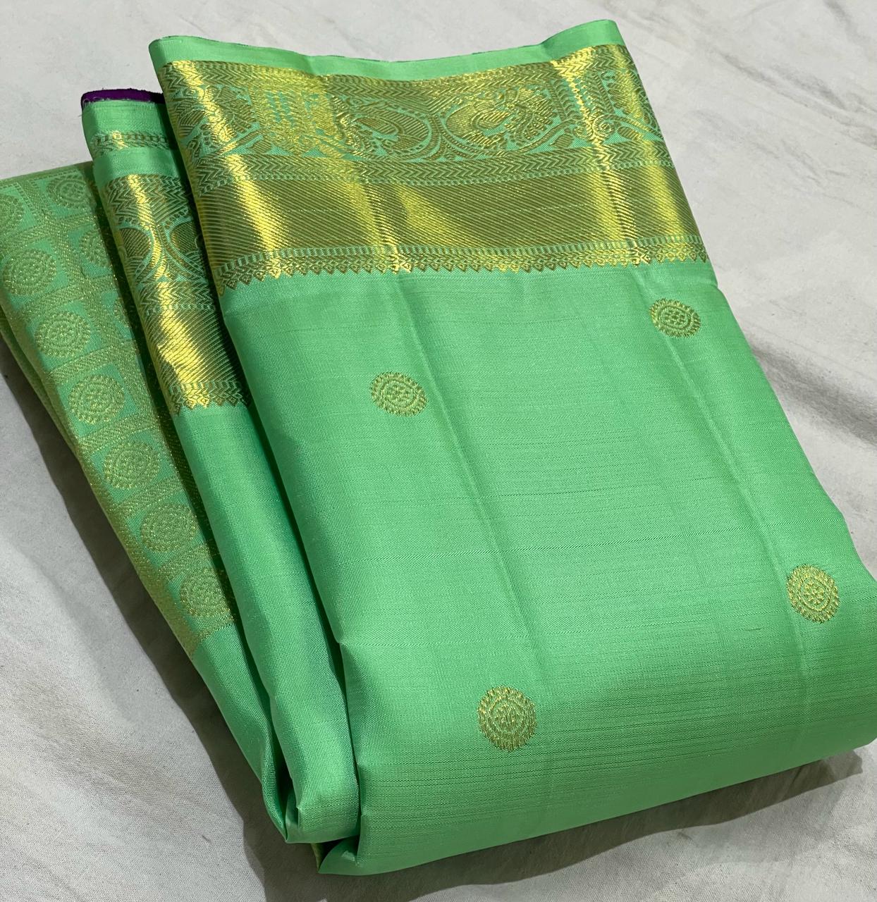 GREEN/VOILET  COLOUR PURE KANCHI SILK SAREE