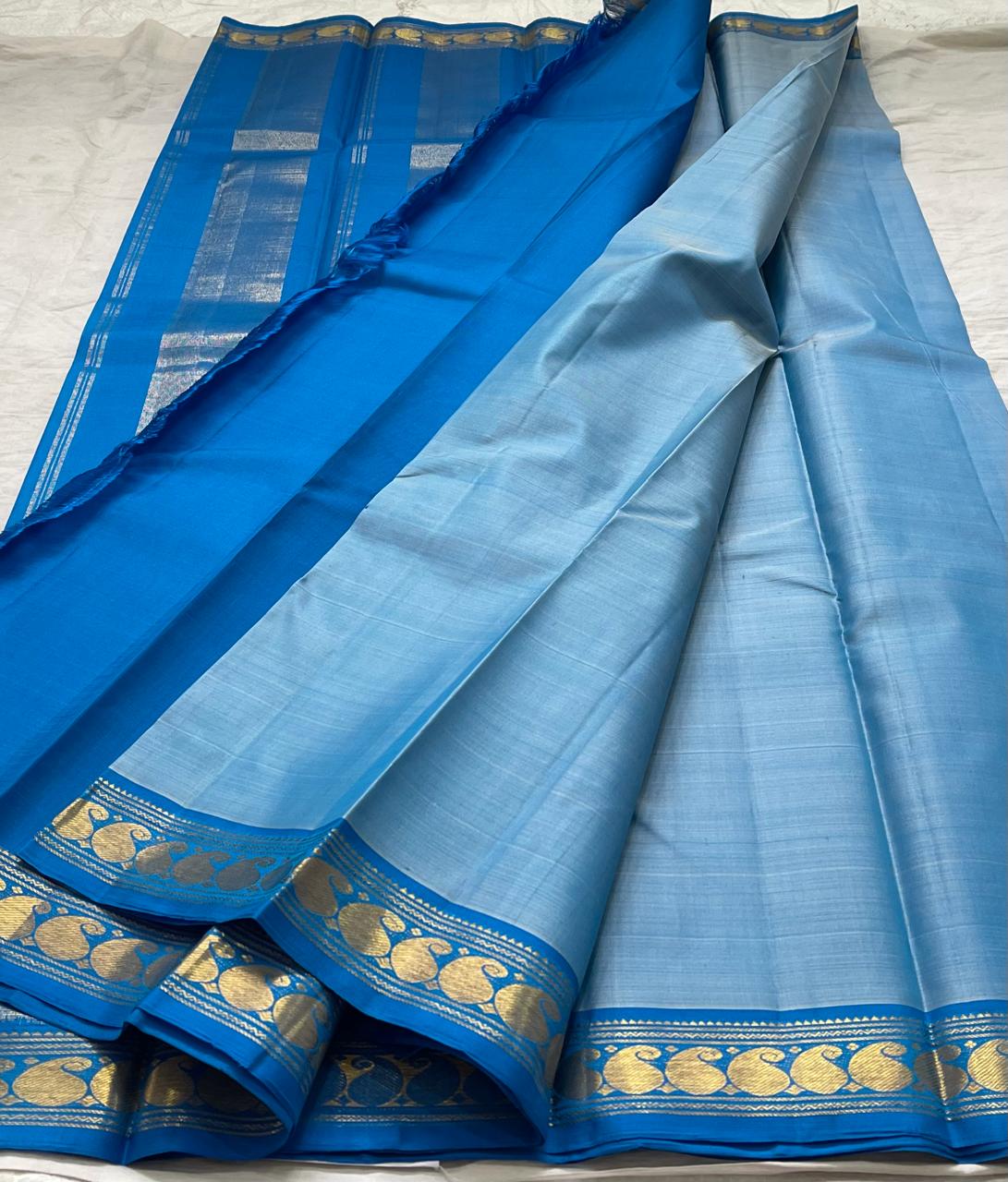 BLUE COLOUR COMBITION PURE KANCHI SILK SAREE