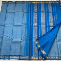 BLUE COLOUR COMBITION PURE KANCHI SILK SAREE