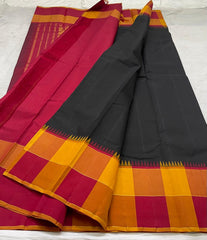 BLACK/RED  COLOUR COMBITION PURE KANCHI SILK SAREE