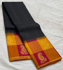 BLACK/RED  COLOUR COMBITION PURE KANCHI SILK SAREE