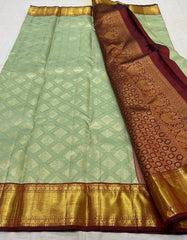 LITE GREEN/MAROON COLOUR COMBITION PURE KANCHI SILK SAREE