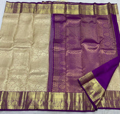 CREAM/PURPLE  WITH ZARI  KANCHI SILK SAREE