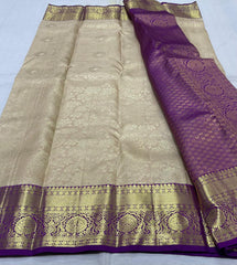 CREAM/PURPLE  WITH ZARI  KANCHI SILK SAREE