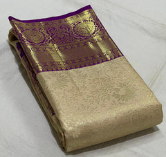 CREAM/PURPLE  WITH ZARI  KANCHI SILK SAREE