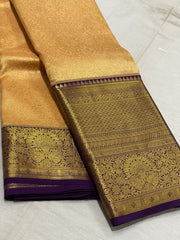 YELLOW/VOILET COLOUR COMBITION PURE KANCHI SILK SAREE