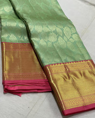 SEA GREEN / PINK  COLOUR COMBITION PURE KANCHI SILK SAREE