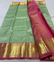 SEA GREEN / PINK  COLOUR COMBITION PURE KANCHI SILK SAREE