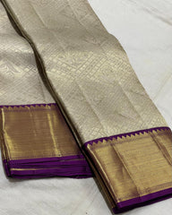 HALF WHITE/PURPLE WITH ZARI  KANCHI SILK SAREE