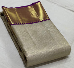 HALF WHITE/PURPLE WITH ZARI  KANCHI SILK SAREE