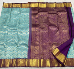 SKY BLUE/VOILET  COLOUR COMBITION PURE KANCHI SILK SAREE