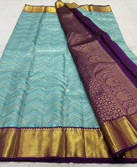 SKY BLUE/VOILET  COLOUR COMBITION PURE KANCHI SILK SAREE