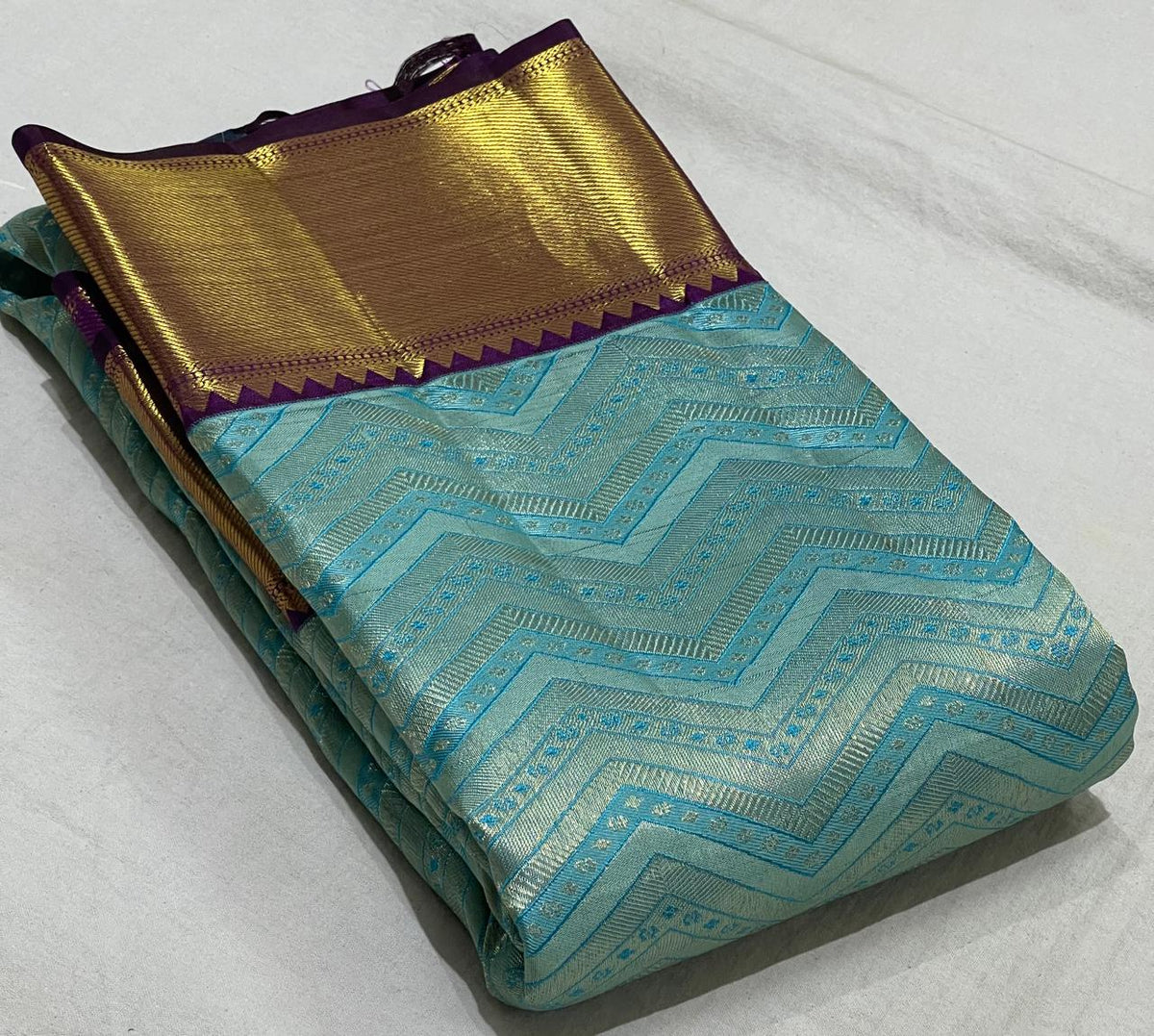 SKY BLUE/VOILET  COLOUR COMBITION PURE KANCHI SILK SAREE