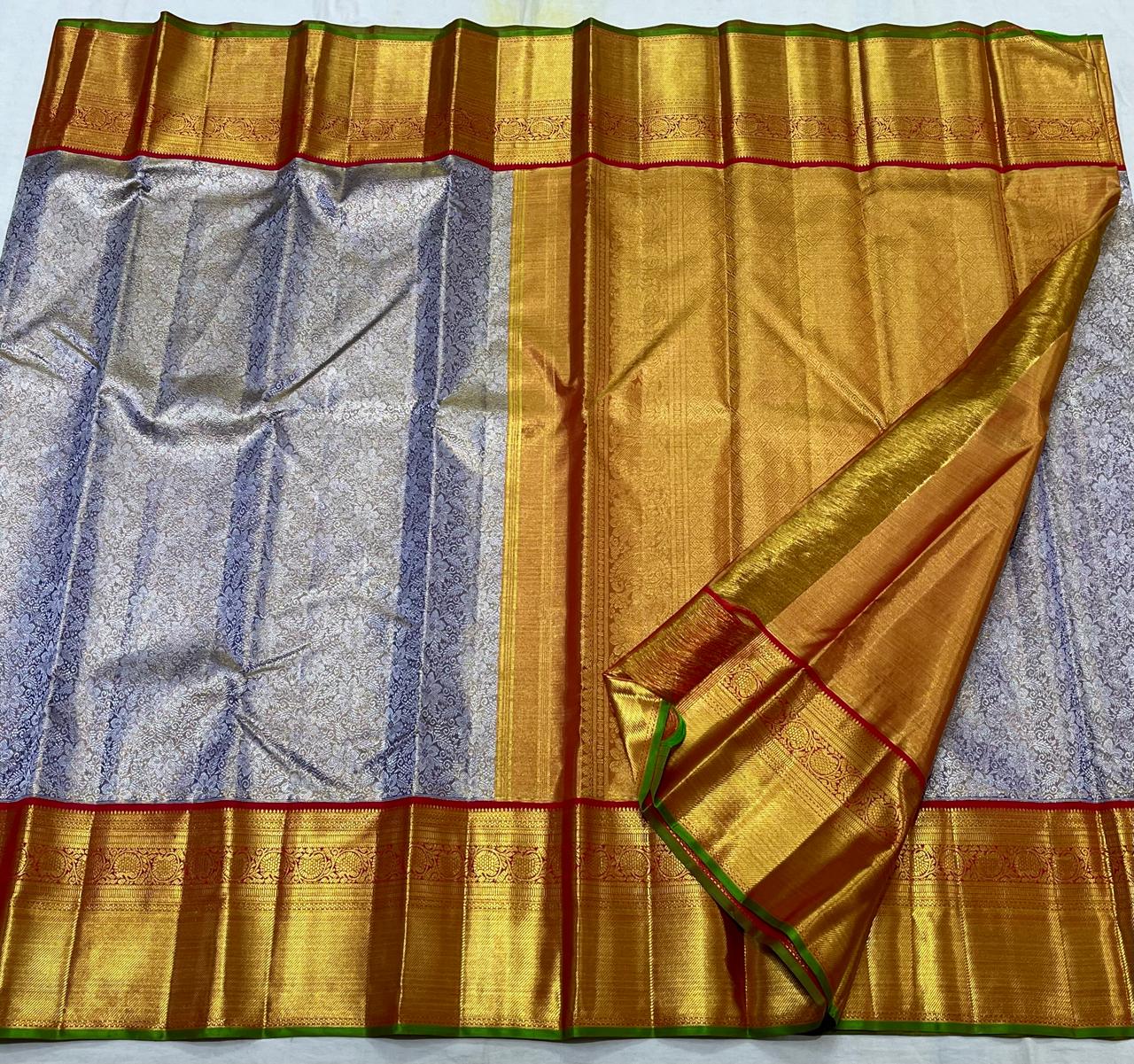 LAVENDER/RED  COLOUR COMBITION PURE KANCHI SILK SAREE