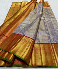 LAVENDER/RED  COLOUR COMBITION PURE KANCHI SILK SAREE