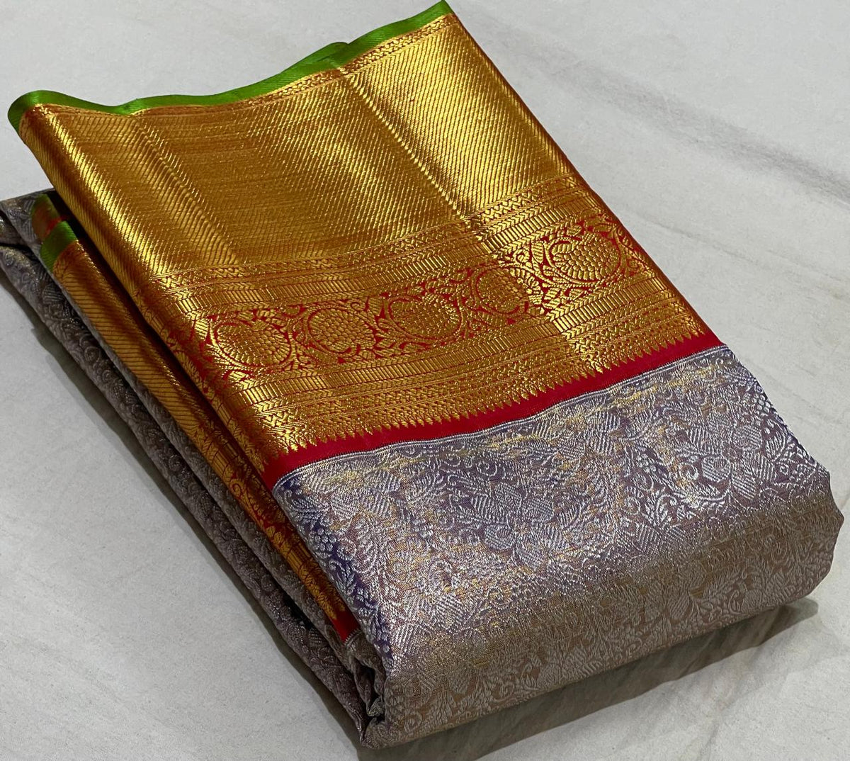 LAVENDER/RED  COLOUR COMBITION PURE KANCHI SILK SAREE