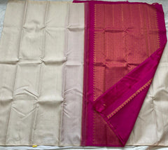 CREAM/PINK BORDERLESS SAREE