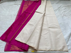 CREAM/PINK BORDERLESS SAREE