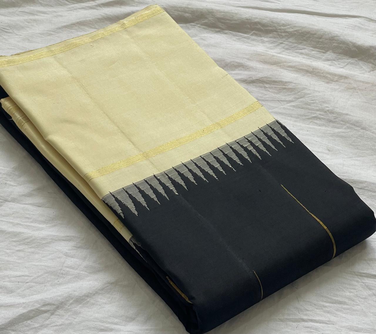 BLACK/CREAM COLOUR COMBITION PURE KANCHI SILK SAREE