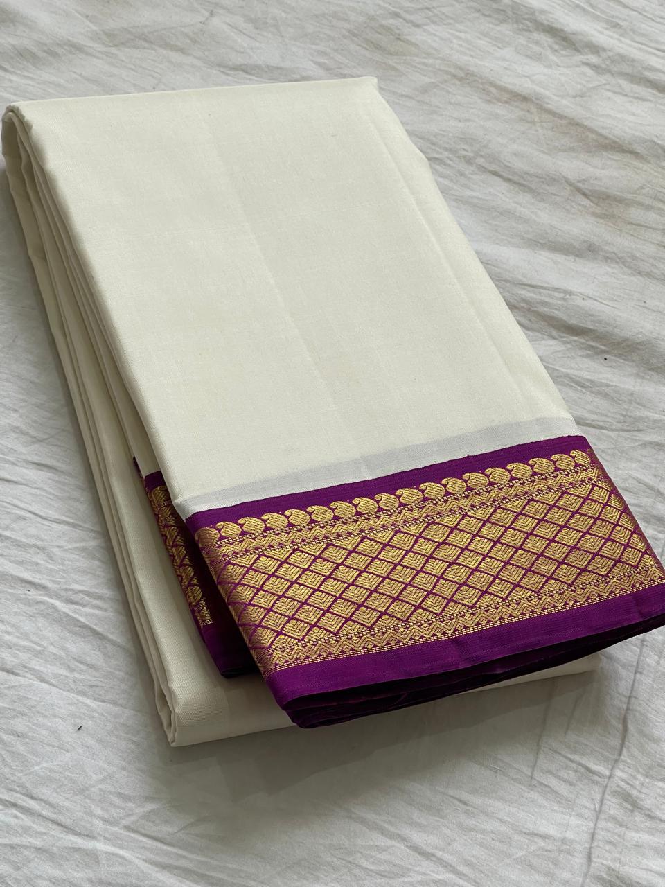 WHITE/PURPLE WITH ZARI  KANCHI SILK SAREE