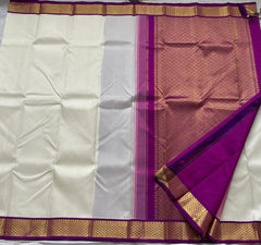 WHITE/PURPLE WITH ZARI  KANCHI SILK SAREE