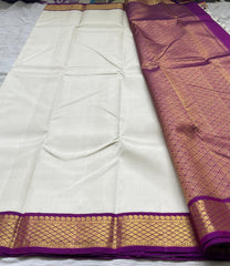 WHITE/PURPLE WITH ZARI  KANCHI SILK SAREE