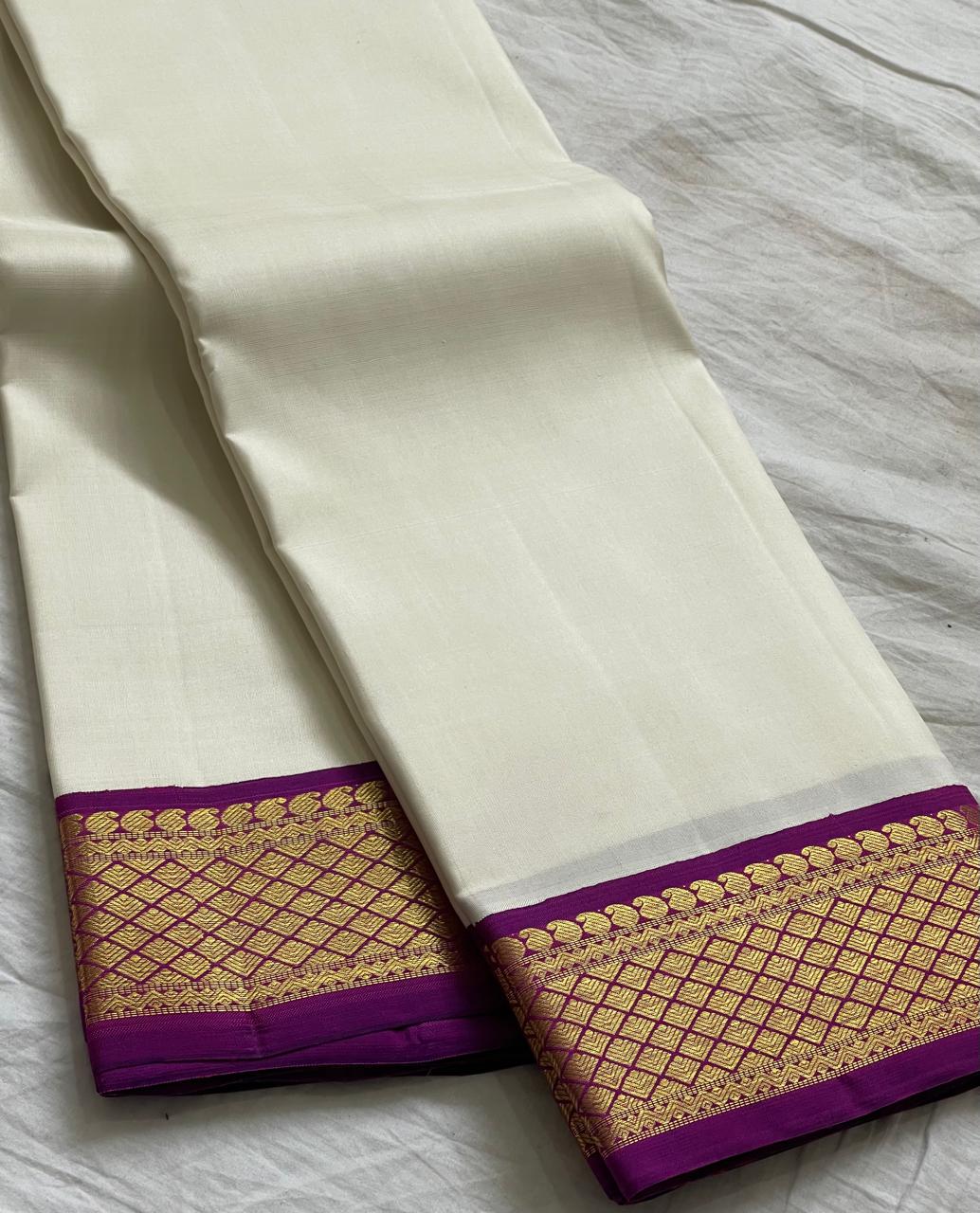 WHITE/PURPLE WITH ZARI  KANCHI SILK SAREE