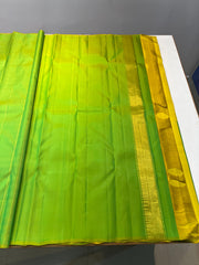 LEMON YELLOW/PARROT GREEN COLOUR COMBITION PURE KANCHI SILK SAREE