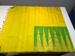 LEMON YELLOW/PARROT GREEN COLOUR COMBITION PURE KANCHI SILK SAREE