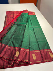 BOTTLE GREEN/RED COLOUR COMBITION PURE KANCHI SILK SAREE