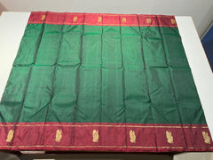 BOTTLE GREEN/RED COLOUR COMBITION PURE KANCHI SILK SAREE