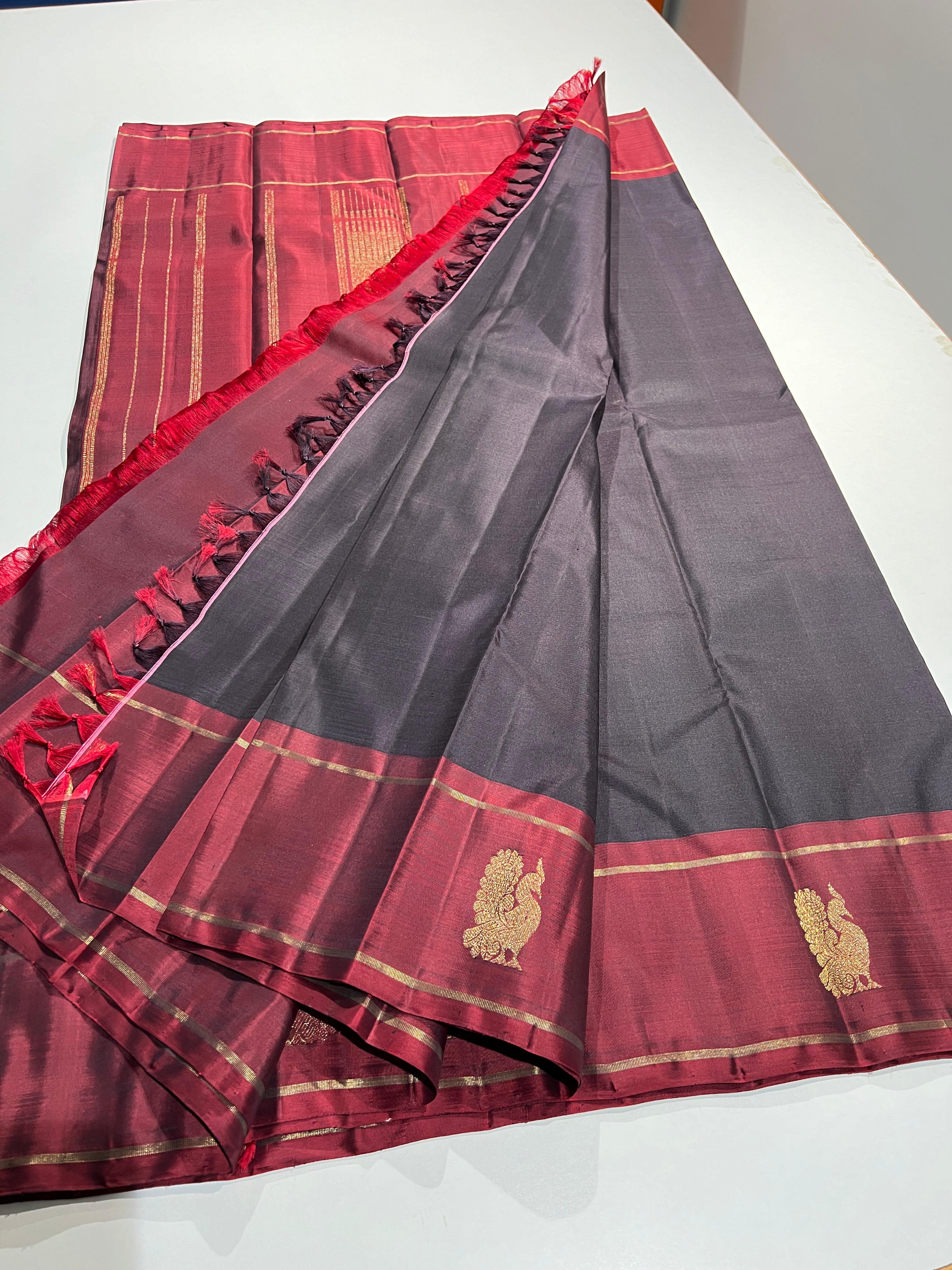 BROWN/RED COLOUR COMBITION PURE KANCHI SILK SAREE