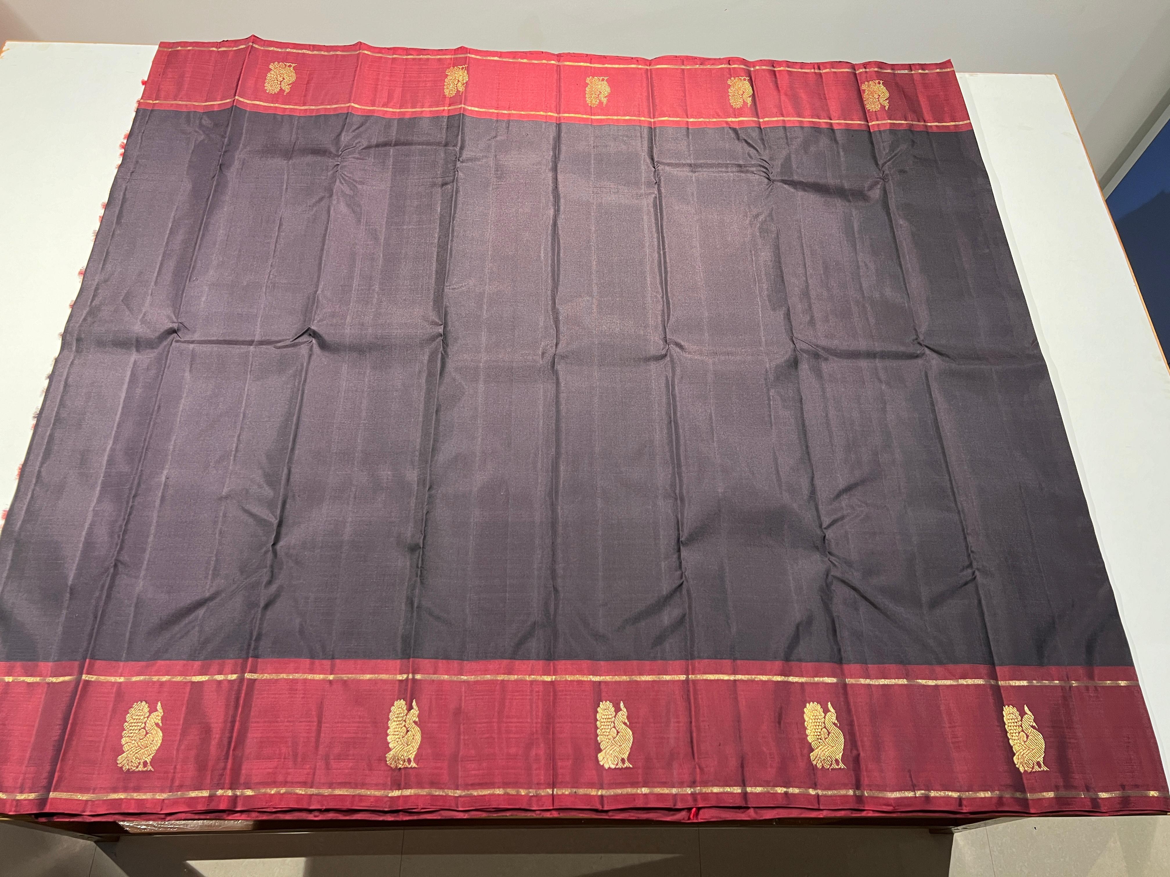 BROWN/RED COLOUR COMBITION PURE KANCHI SILK SAREE