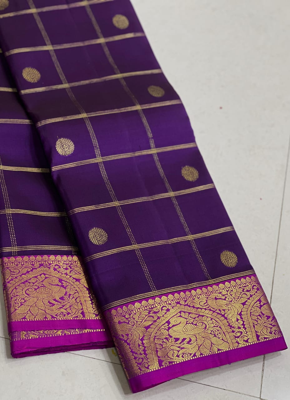 PURPLE/PINK COLOUR COMBITION PURE KANCHI SILK SAREE