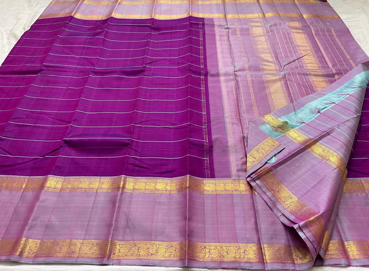 PURPLE COLOUR COMBITION PURE KANCHI SILK SAREE