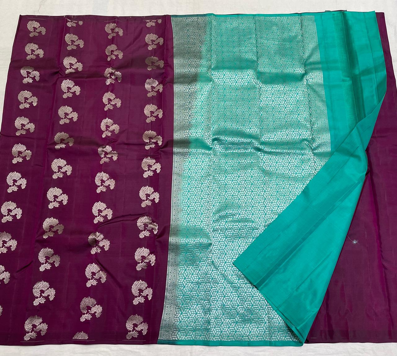 MEGANTA /AQUA BLUE COLOUR COMBITION PURE KANCHI SILK SAREE