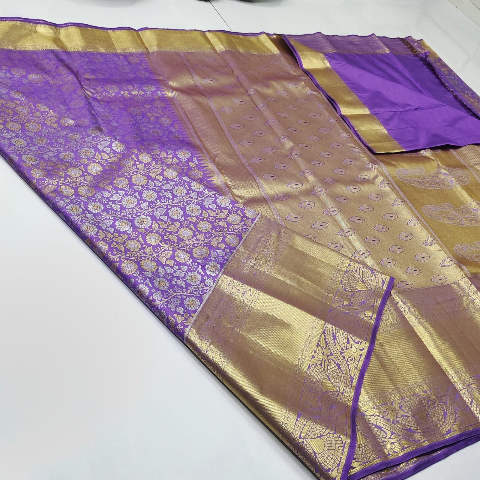 LAVENDER   COLOUR COMBITION PURE KANCHI SILK SAREE