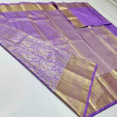 LAVENDER   COLOUR COMBITION PURE KANCHI SILK SAREE