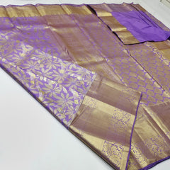 LAVENDER   COLOUR COMBITION PURE KANCHI SILK SAREE