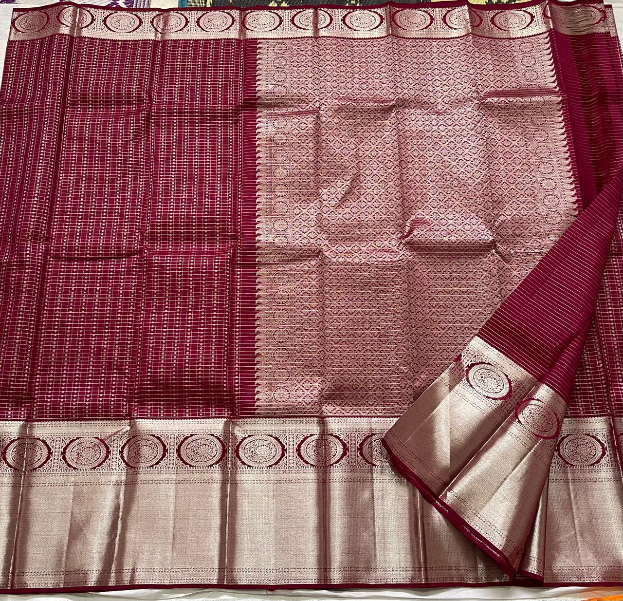 MEGANTA RED COLOUR COMBITION PURE KANCHI SILK SAREE