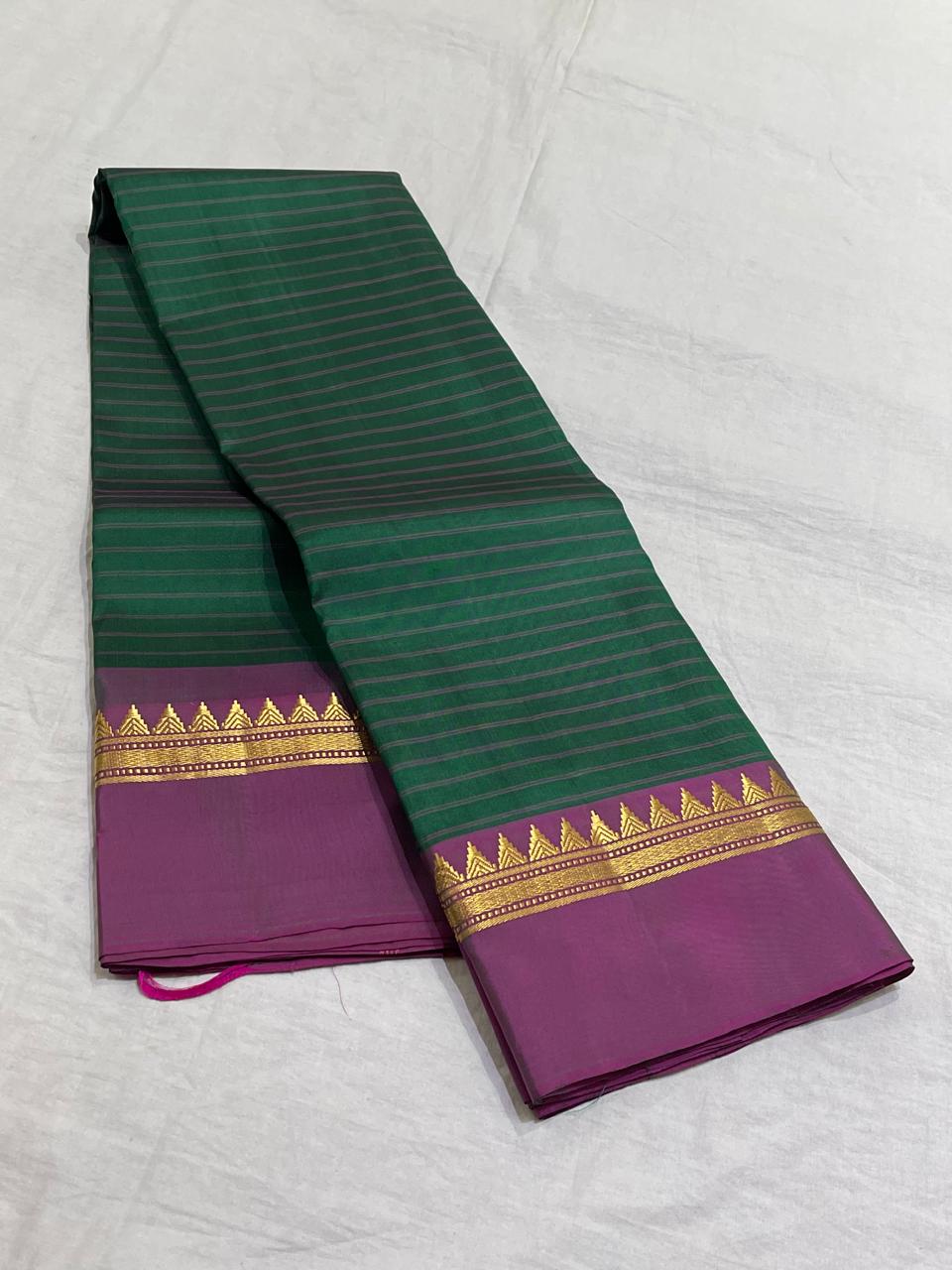 BOTTLE GREEN/PURPLE  COLOUR COMBITION PURE KANCHI SILK SAREE