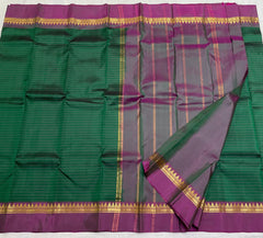 BOTTLE GREEN/PURPLE  COLOUR COMBITION PURE KANCHI SILK SAREE